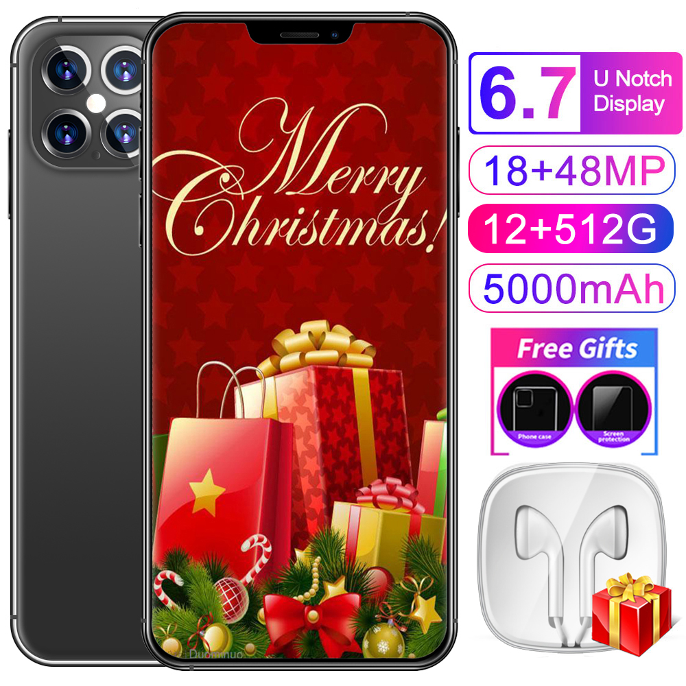 

Original I12 6.7 Inch Smart phones 10 Core 6800mAh Unlock Global Version 4G 5G Android 10.0 32MP+48MP 12GB+512GB Celulares Smartphone, Black