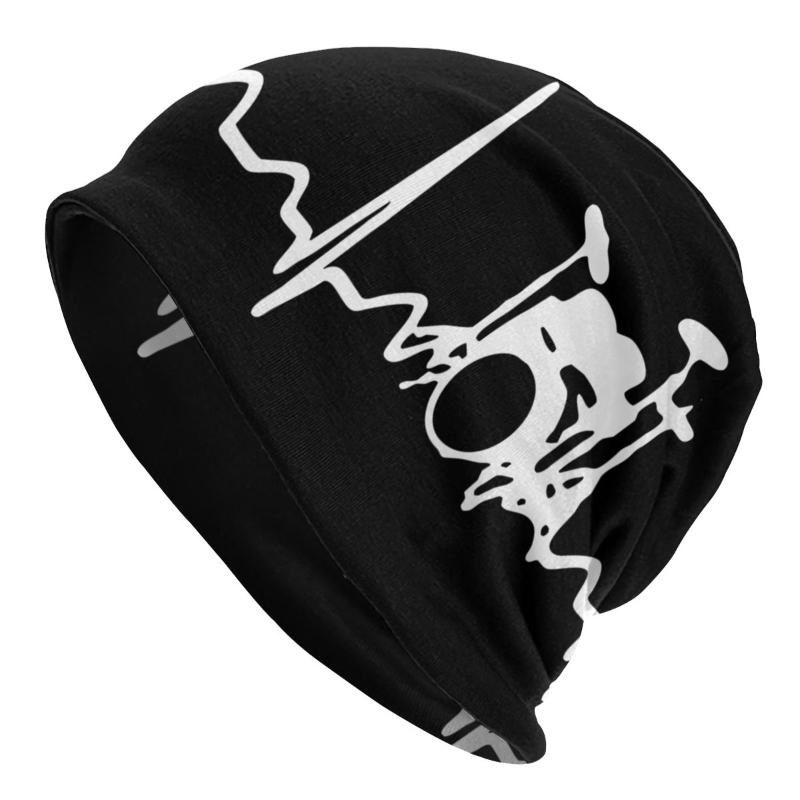 

Berets Drums Heartbeat Drummer Drum Rock Music Caps Goth Outdoor Skullies Beanies Hats Men Summer Warm Dual-use Bonnet Knitting, Black