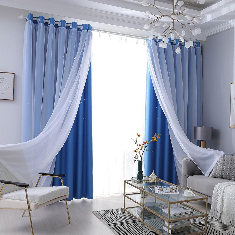 

Curtain & Drapes Hollow Star Thermal Insulated Blackout Curtains For Living Room Bedroom Window Blinds Stitched With White Voile