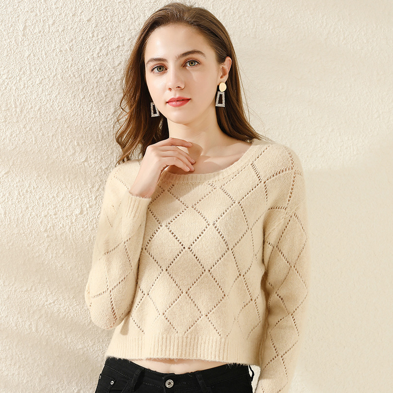 

2021 New Fancy Luxury Geometric Solid Girls Mesh Sweater Casual Sleeve Long Harvest Hot Korean Style Shirts Kawaii Top Uk1a, Apricot