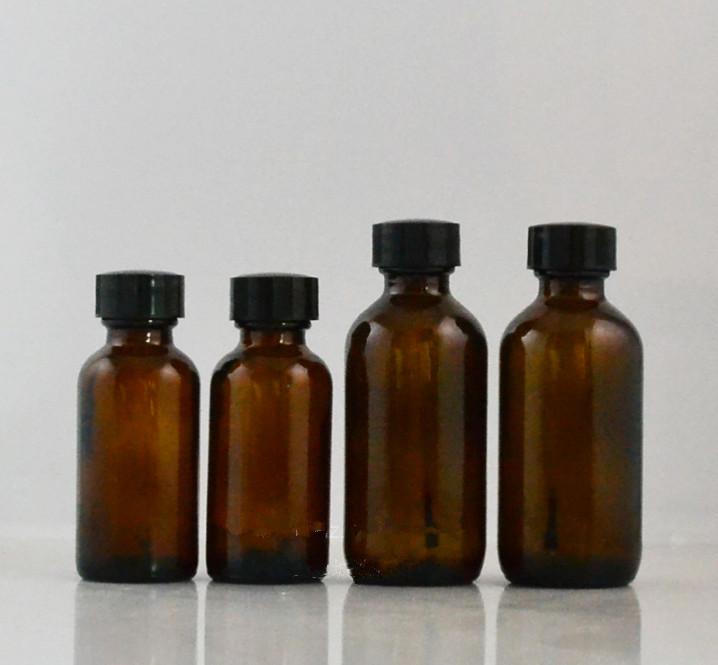 

2021 New 100pcs Boston bottle type glass essential oil bottle 2OZ/60ML 1OZ/30ML with brush cover
