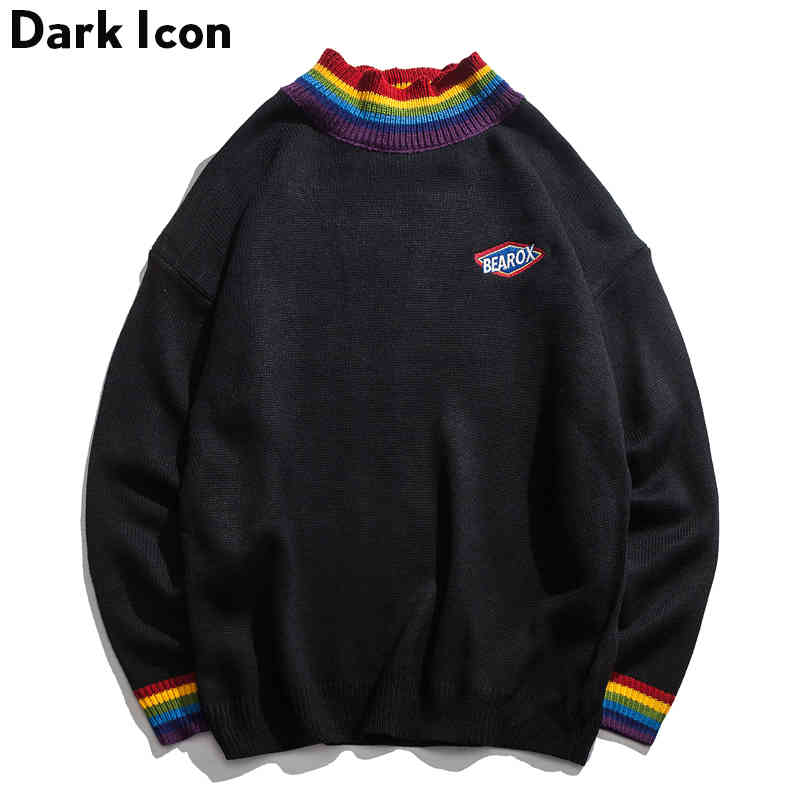 

dark rainbow collar pullover men's 2019 winter loose style for men high street sweaters black white
