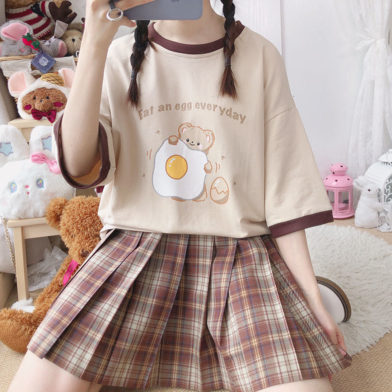 

2021 New Harajuku Kawaii Short-sleeve Shirt of Summer Women D97m, Khaki.