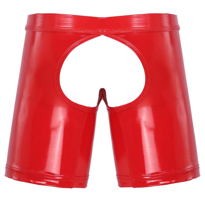 

Women's Panties Men Wet Look Patent Leather Open BuRemovable Bulge Pouch Shorts Low Rise Boxer Briefs Underwear Underpants, Red