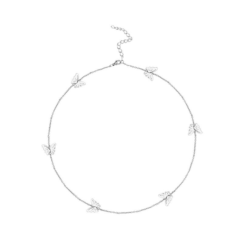 

Chokers Fashion Hollow Metal Butterfly Stainless Steel Necklace For Women Simple Statement Harajuku Accessories Jewelry Neck Chains