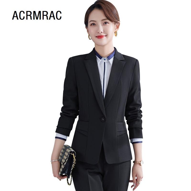 

Women's Two Piece Pants Women Suits Jacket Office Lady Formal Work Clothes Woman Set 1706, White
