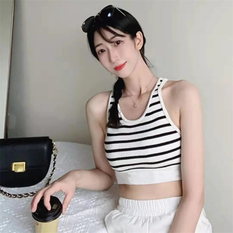 

Women' Tanks Summer Stripe Fashion Sexy Crop Top Slim Tops O-neck Sleeveless Workout Vest Ladies Good Quality Tank 3 Colors, Extra shipping cost