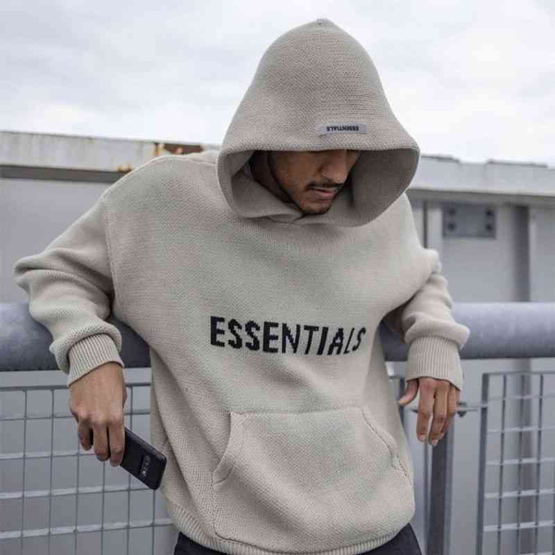 

Winter Sweater Men Pullovers Essentials Knitted Pullover Hooded Trend Streetwear Hip Hop Hoodies Sweaters Oversized Casual, Black