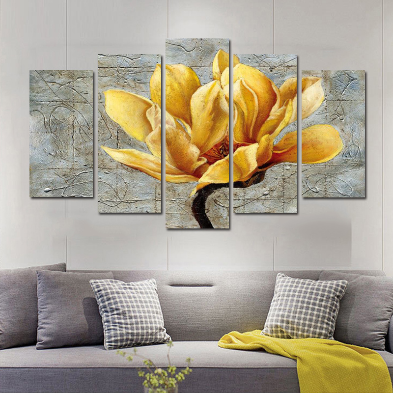 

5 Panels Home Docor Yellow Flower Posters And Prints Canvas Painting Big Size Wall Art Pictures For Living Room Wall Decoration