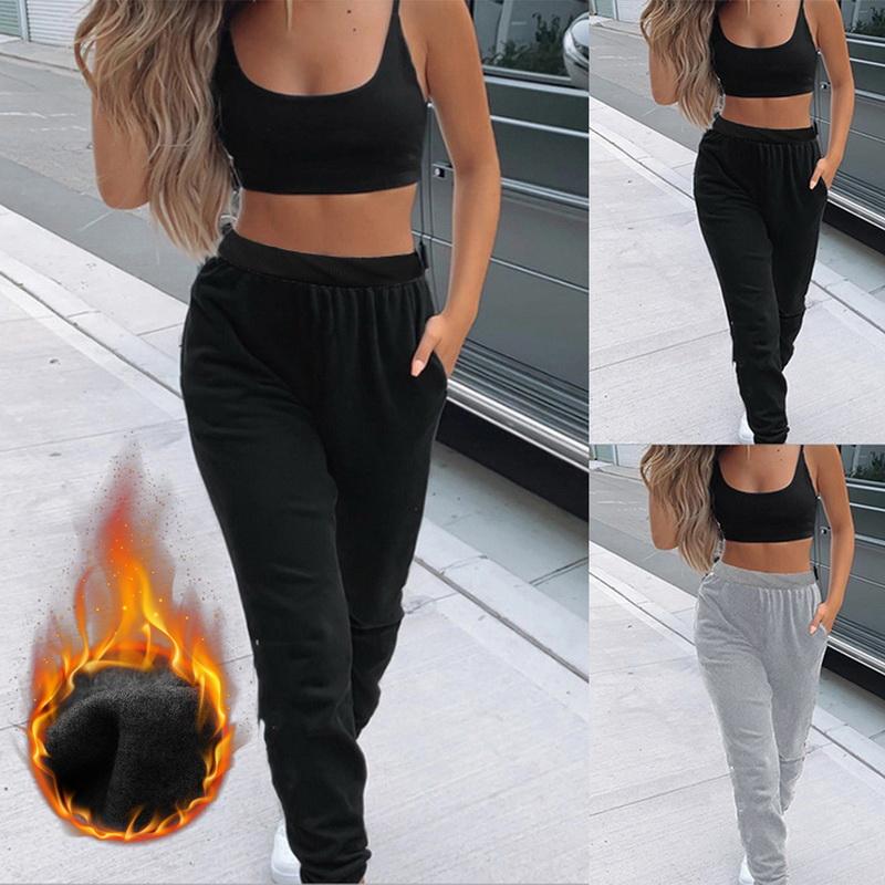 

Women's Pants & Capris HEFLASHOR Autumn Winter Women Harajuku Joggers Fleece Keep Warm Pant Sweatpants Baggy Vintage Jogging Sports, Black;white