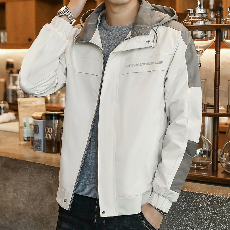 

2021 Men New Fashion Spring Autumn Casual Hooded Bomber Jacket Male Outwear Zipper Coat Hip Hop Men's Clothing Te4m, Beige