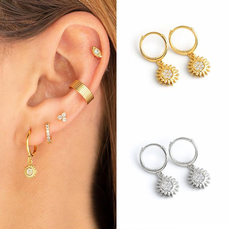 

Hoop & Huggie Earrings For Women 925 Sterling Silver Charm Zircon Sun-Shaped Personality Pendant Hypoallergenic