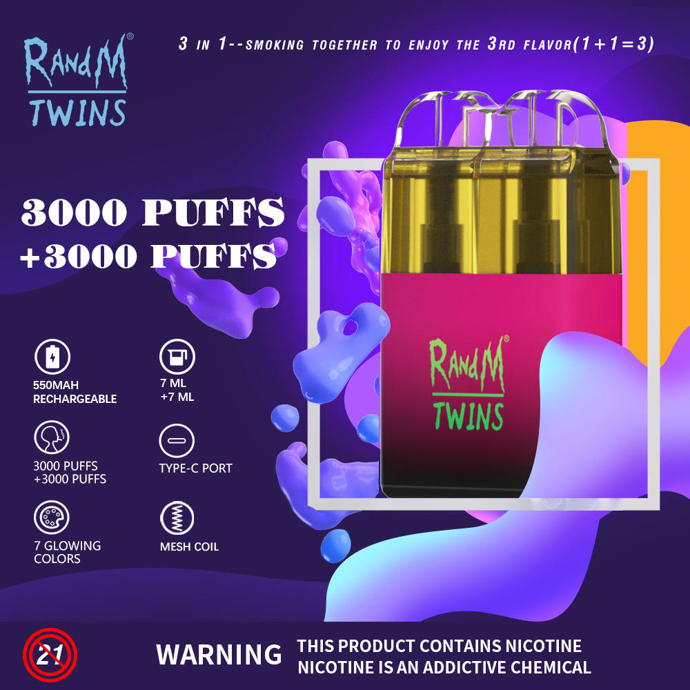 

Original Electric Electronic Cigarettes OEM Vape Pen Gift Wholesale R and M Twins 3000 and 3000 Puff 2in1 Customization Fruits E-cigarettes E Cig Vapes Kit Vaporizer