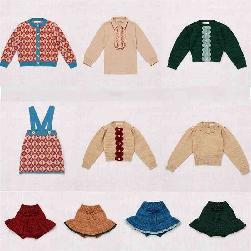 

Misha and Puff Kids Girls Vintage Knit Sweaters Beautiful Child Winter Tops Little Girl Fasion Skirts 210619, Scarf