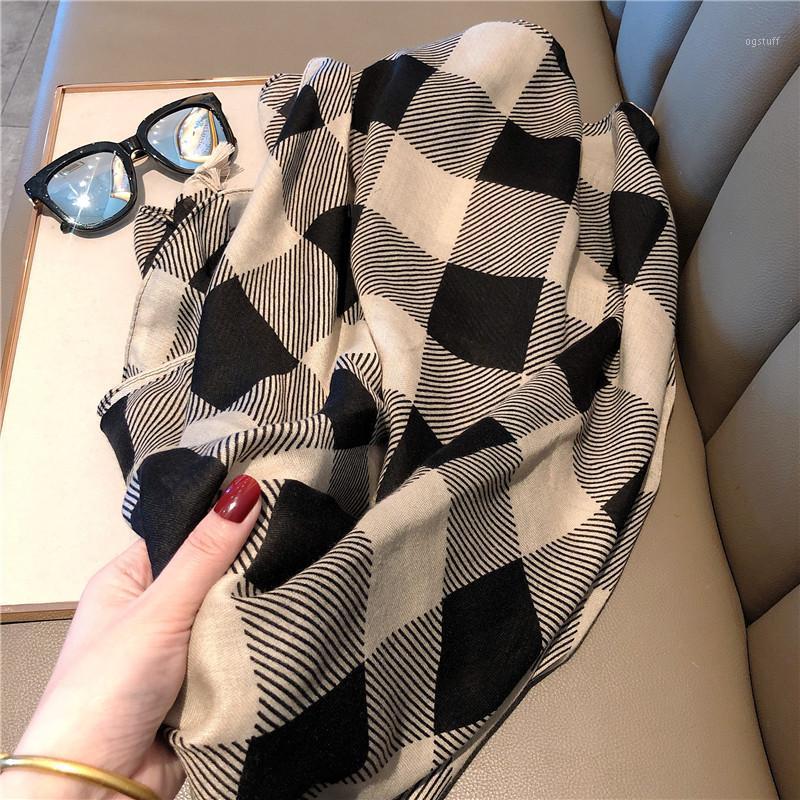 

Scarves Spring And Summer Women's Black Plaid Versatile Thin Silk Scarf Long Shawl Air Conditioning Towel Casual, Blue;gray