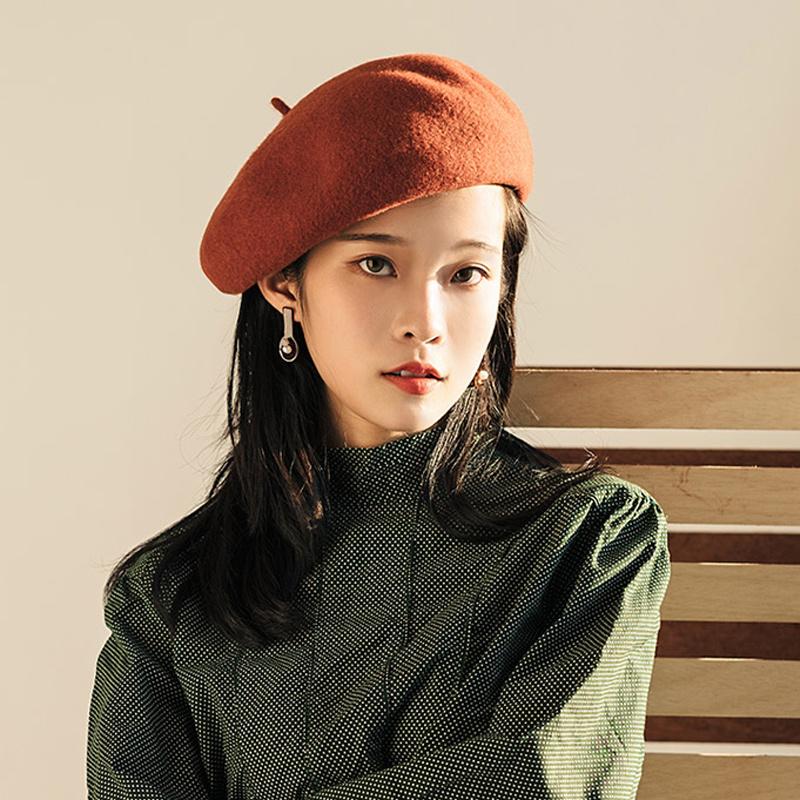 

Berets Vintage Pure Wool Beret Hat Women Felt British Style Fashion Girls Lady Solid Color Slouchy Winter Hats Female, Green