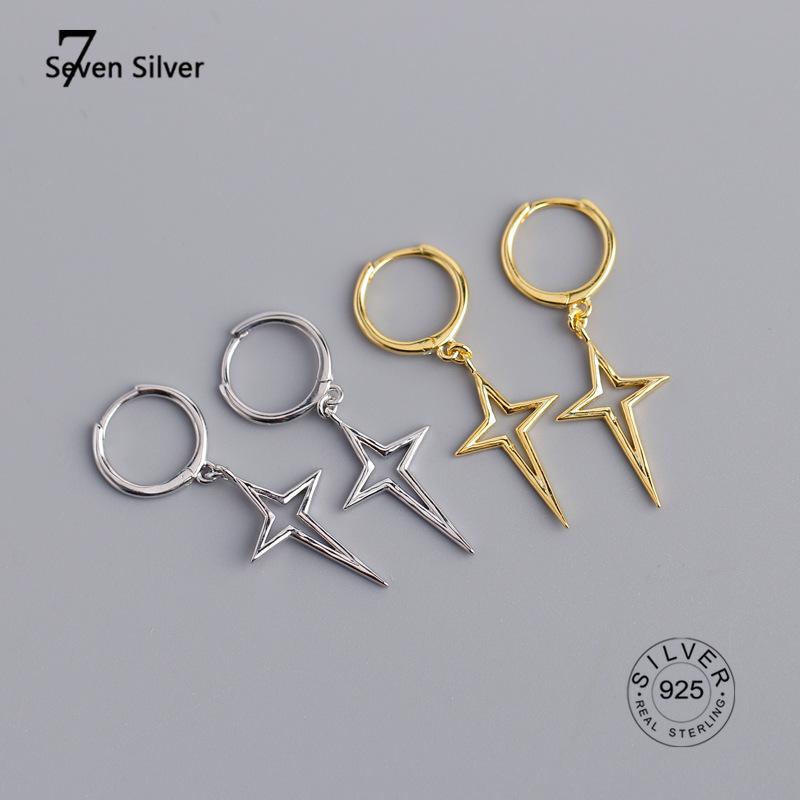

Hoop & Huggie 925 Sterling Silver Cross Star Hollow Earrings Geometric For Women