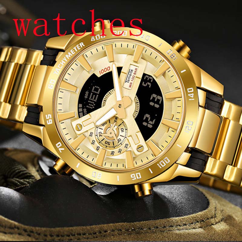 

NEW Temeite Brand Gold Mens Quartz Watches Sport Digital Watch Men LED Dual Display Wristwatch Waterproof Luminous Relogio Masculino, Gray