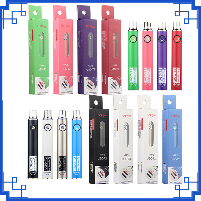 

Original UGO T2 Battery for 650mAh 900mAh Dual Charger Port Vape Pen Preheating Variable Voltage 510 Thread batteries fit cartridges