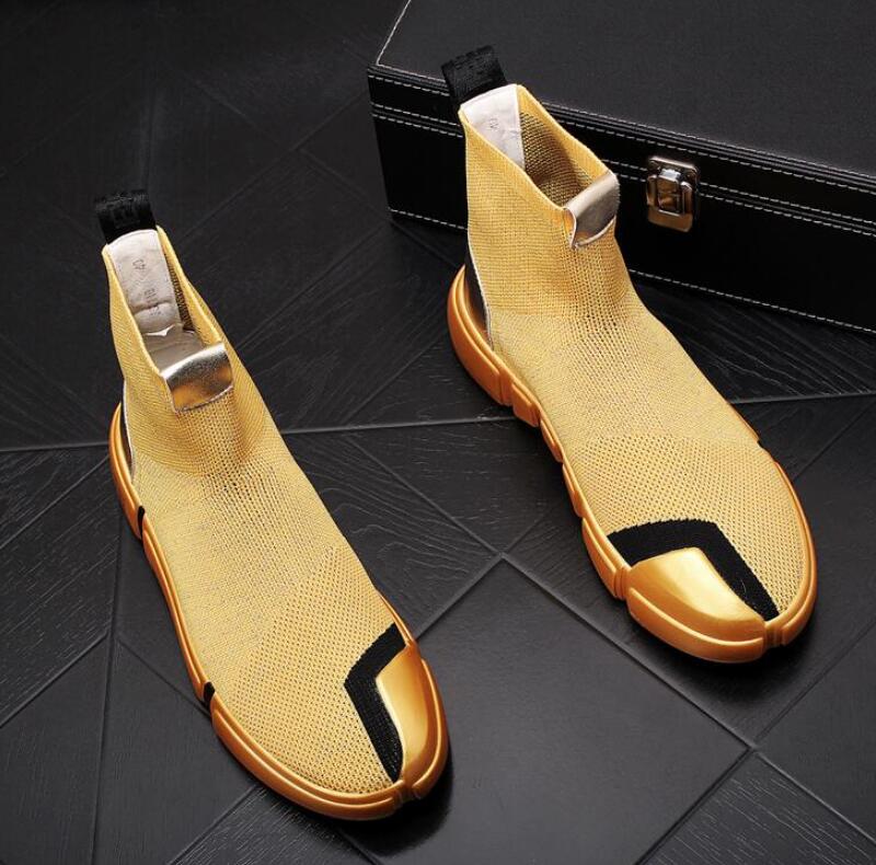 

height increased Knitted men's socks shoes gold silver hip hop mesh men's Casual Shoes Sneakers Platform Web celebrity shoes, Grey