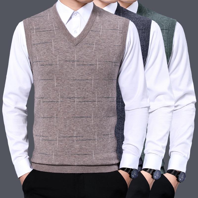 

Men' Vests Men Knitted Vest 2021 V-neck Jumpers Autumn Winter Striped Pullovers Sleeveless Sweaters, Green