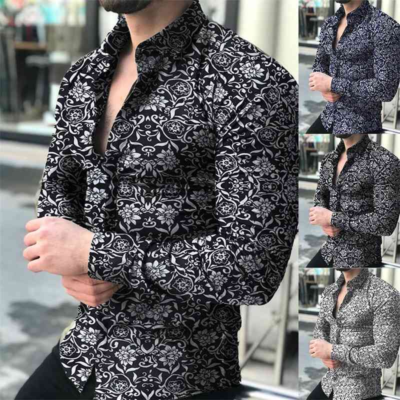 

Men's printed men's long sleeve shirt, White