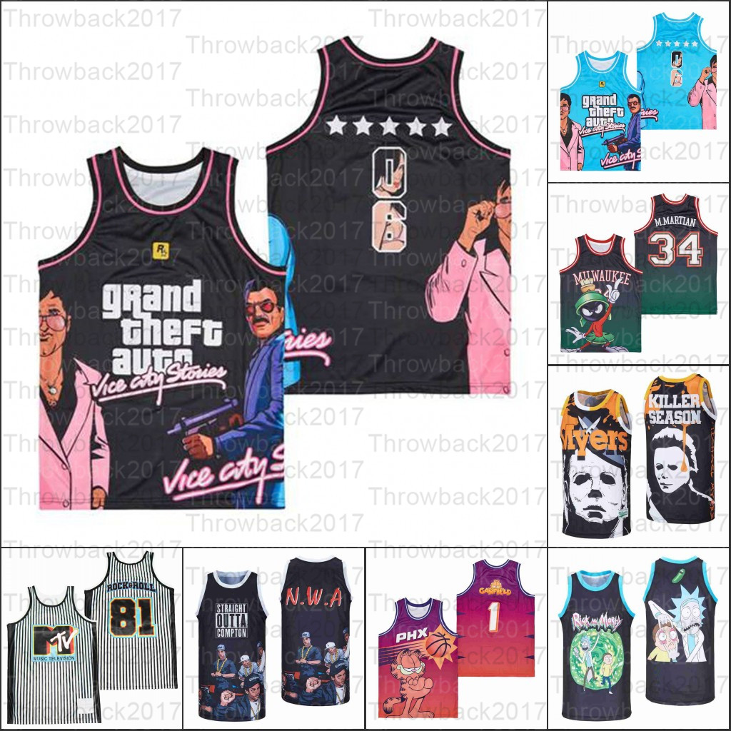 

Basketball Jerseys Movie TV RICK AND MORTY PHX NWA STRAIGHT OUTTA COMPTON MTV #81 KILLER SEASON MARVIN THE MARTIAN FADE, As photo