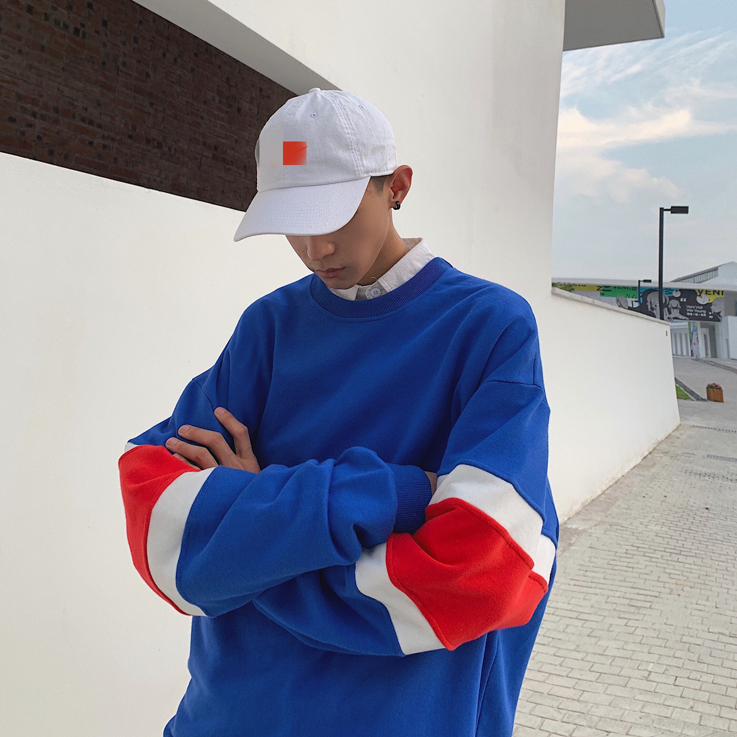 

2021 Men's Fashion Round Neck Hoodies Pullover Male New Style Coats Cotton Clothes Blue Color Casual Loose Sweatshirts Size M-xl Ryw1