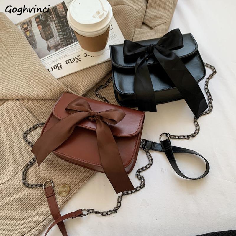 

Shoulder Bags Women Vintage Bow Luxury PU Leather Flap-bag Ins Crossbody Chain Bag High Quality Handbags Female Retro Designs, Black