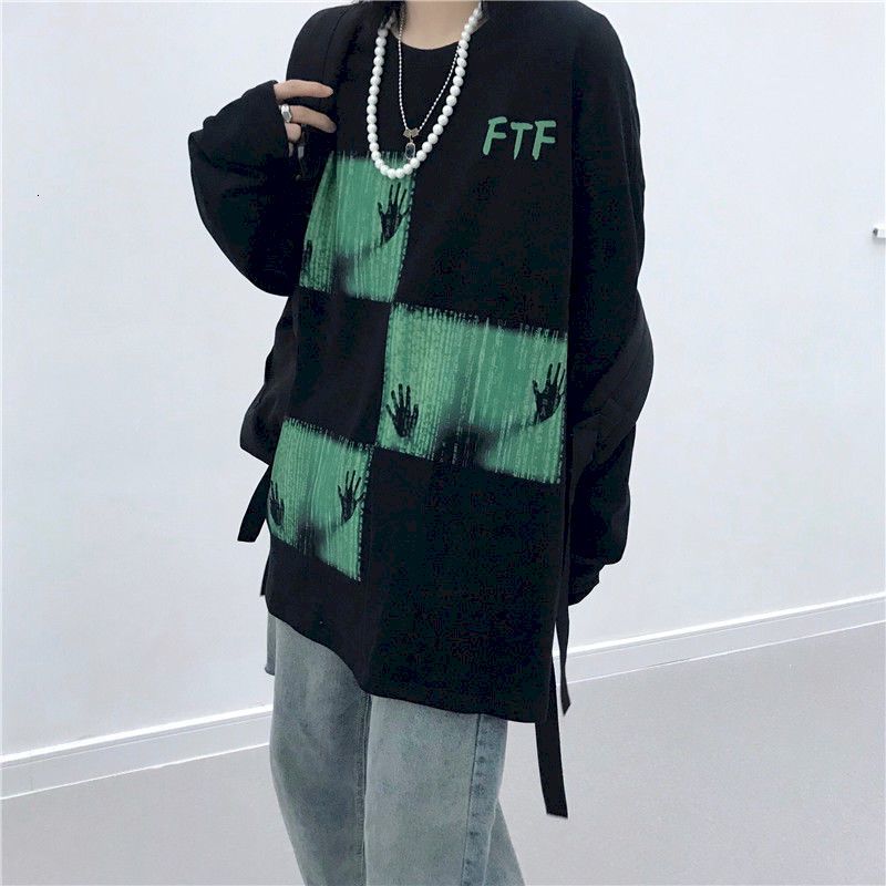 

women's hoodies & sweatshirts autumn long sleeve t-shirt harajuku style european american print crew neck goth vintage graphic tee, Black