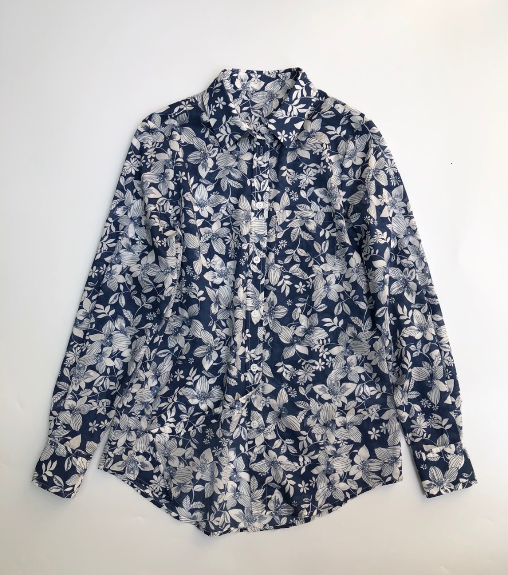 

2021 New Novo Outono Azul Floral Feminina Do Vintage Blusas e Topa Camisa De Manga Longa Topo Casual Com Botes 1alr, Black
