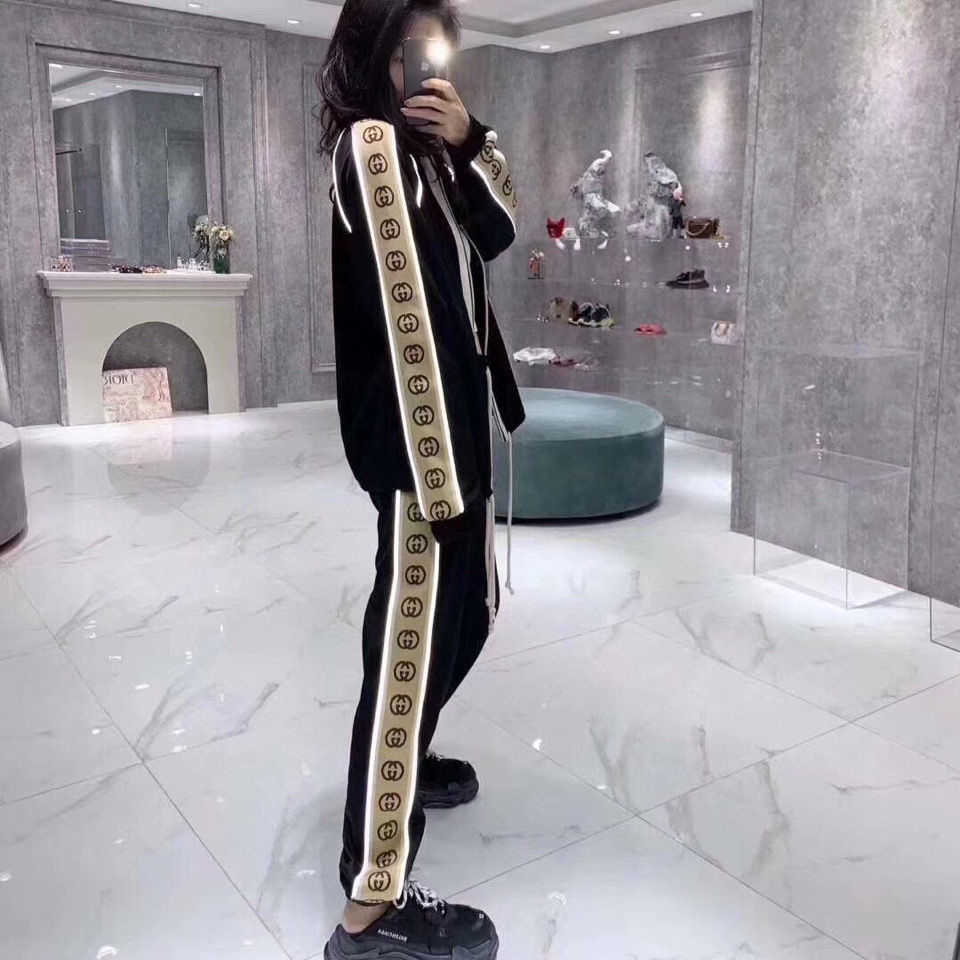 

Kuqi GC early spring side reflective ribbon plain pants, Black