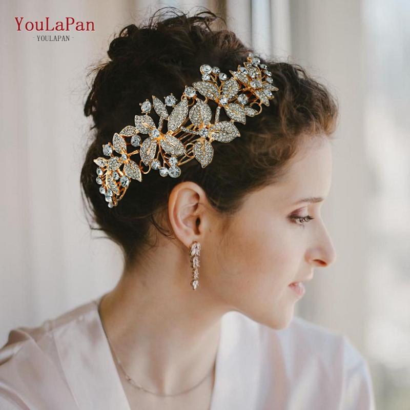 

Hair Clips & Barrettes YouLaPan HP301 Luxurious Wedding Tiara Bridal Forks Comb Elegant Crystal Rhinestones Headpiece For Women Headband Par, Golden;silver