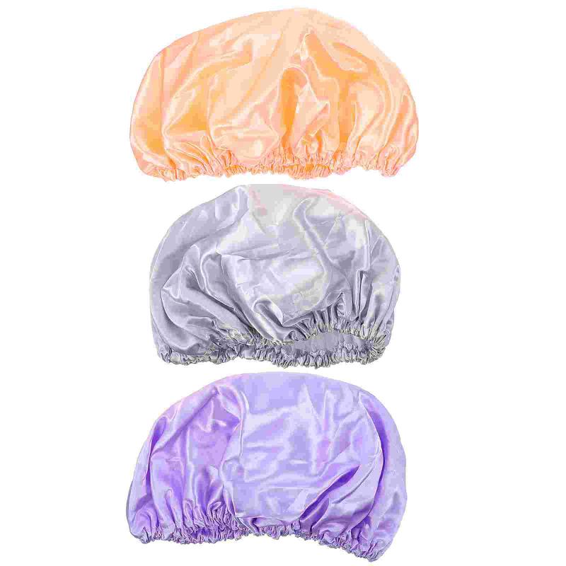 

Shower Caps 3Pcs Household Satin Waterproof Female Hats Thickened Bath