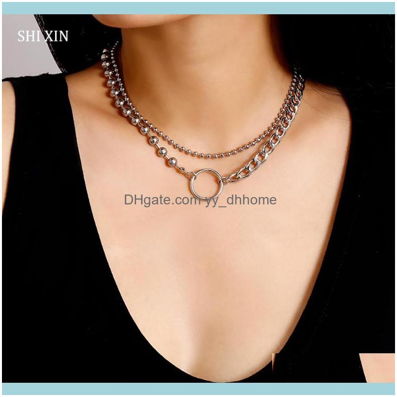 

Chokers & Pendants Jewelrychokers Shixin Punk Short Layered Beads Chain Necklace For Women Hiphop Chunky Necklaces Trendy Choker Collar Fash