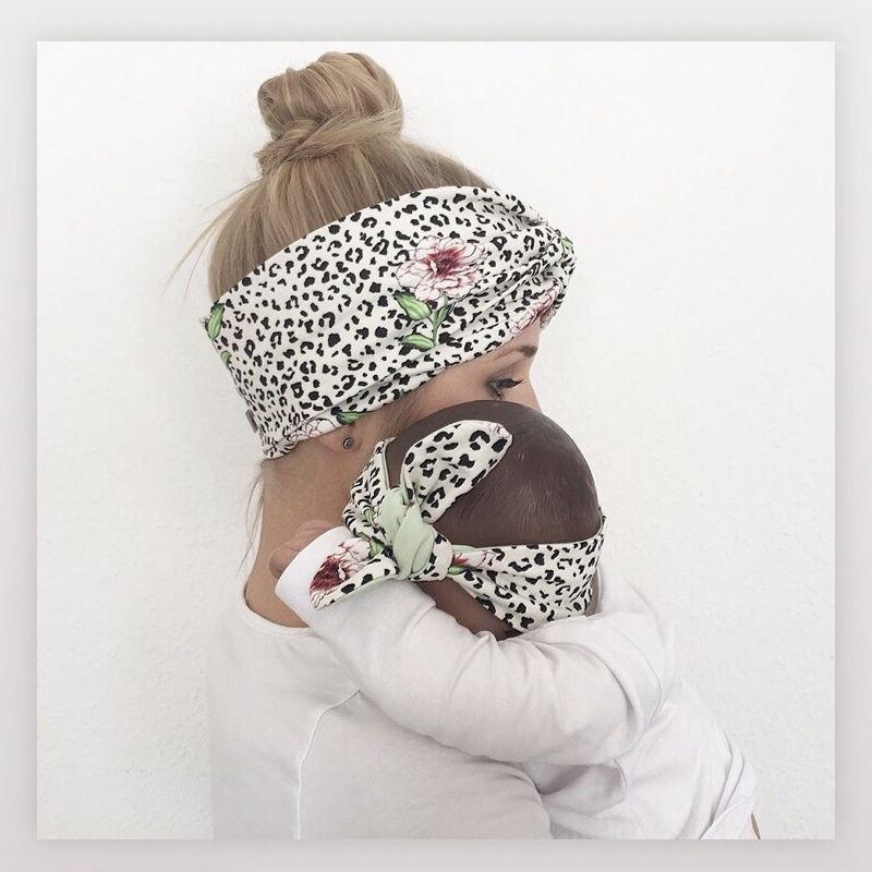 

One set Floral Headwear Mom and baby Headband Kids Headbands Ears Turban Hair Band Woman Kid Mother Hair Band 218D1, Color 2