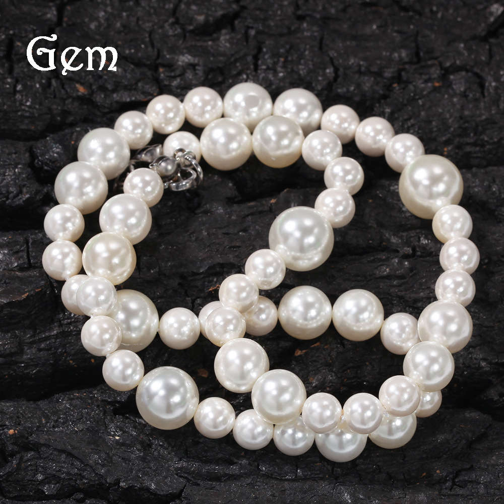 

Hip hop simple pearl necklace 6 mm 8 mm 10 mm size mixed bead Multi Size necklace for men and women