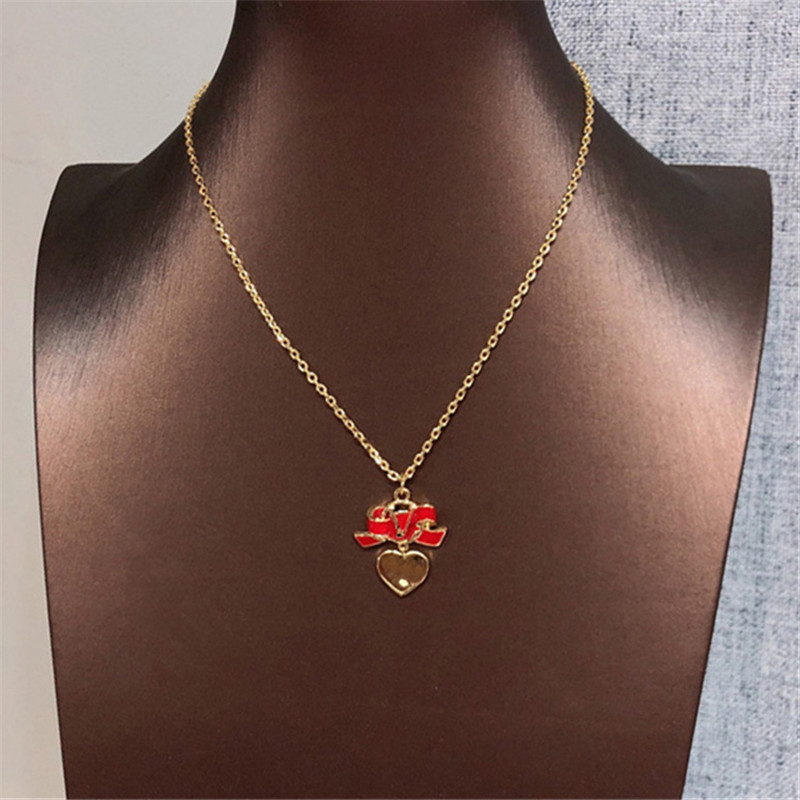 

Heart Red Bowknot Letter Necklaces With Box Floral Fashion Exquisite Jewelry Elegant Pendant Necklace Birthday Festival Gift For Girlfriend