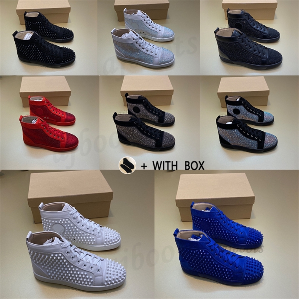 

2021 men women red bottom Luxury sneakers Studded designer shoes for high top black white Spikes Genuine Leather casual rivet Sne urshoeszone, Box