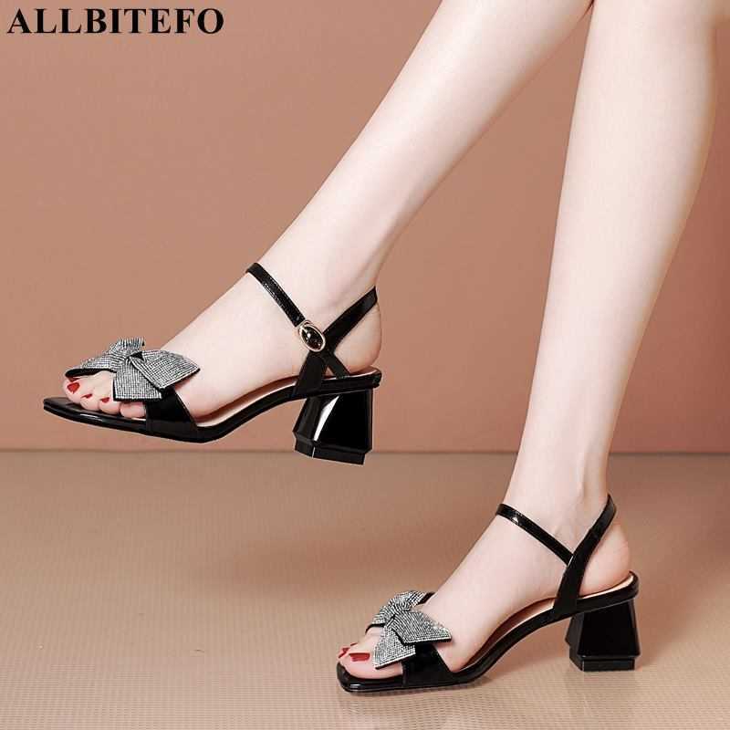 

ALLBITEFO Size 33-42 Bow Design Real Genuine Leather Summer Women Sandals Women Heels Shoes High Heels Shoes Sandals For Girls 210611, As picture