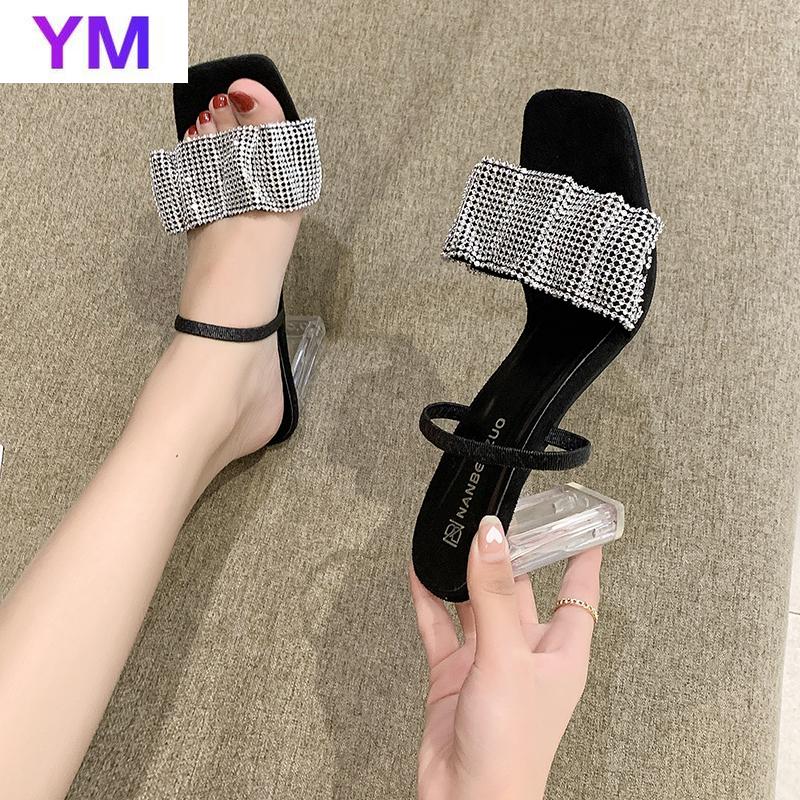

Dress Shoes 2021 Pvc Jelly Sandals Open Toe Pleated High Heels Women Transparent Clear Plus 35-43 Black Zapatillas Mujer Casa