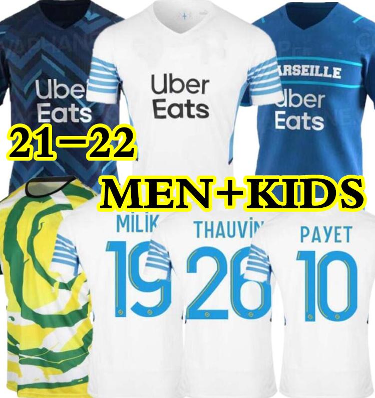 

21 22 Marseille soccer jersey Olympique De OM 2021 2022 maillot foot CUISANCE THAUVIN BENEDETTO KAMARA PAYET football shirts men + kids kit LUIS HENRIQUE SANSON, Kids size