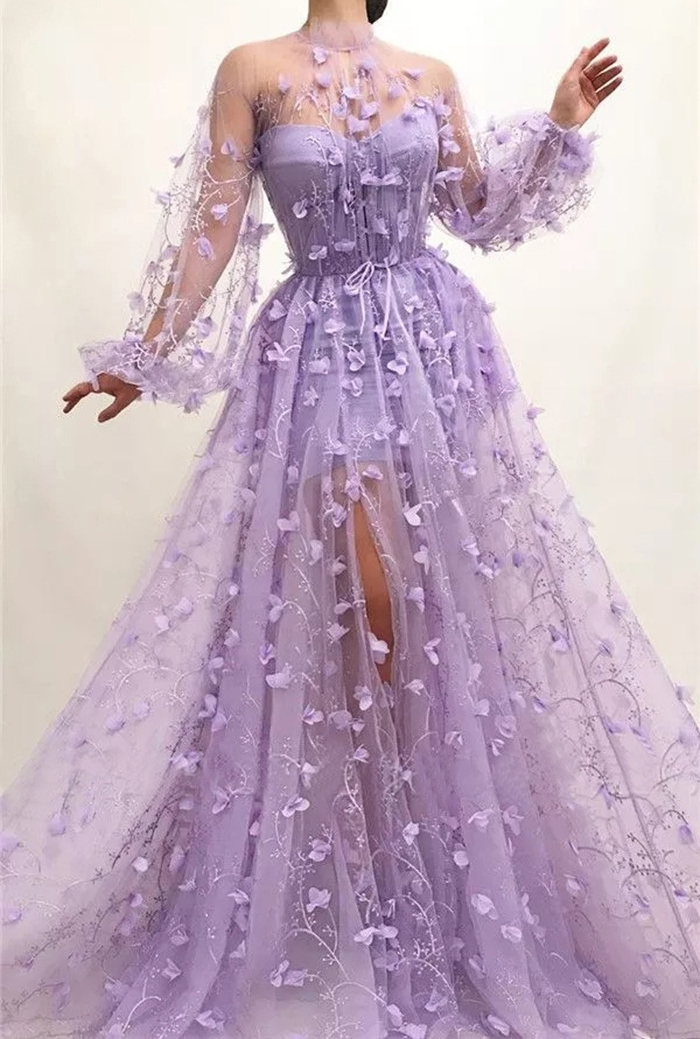 2022 Luxurious Nude Purple Sexy Prom Dresses High Neck Crystal Beading Long Sleeves Open Back Evening Dress Party Pageant Formal Gowns Sweep Train P