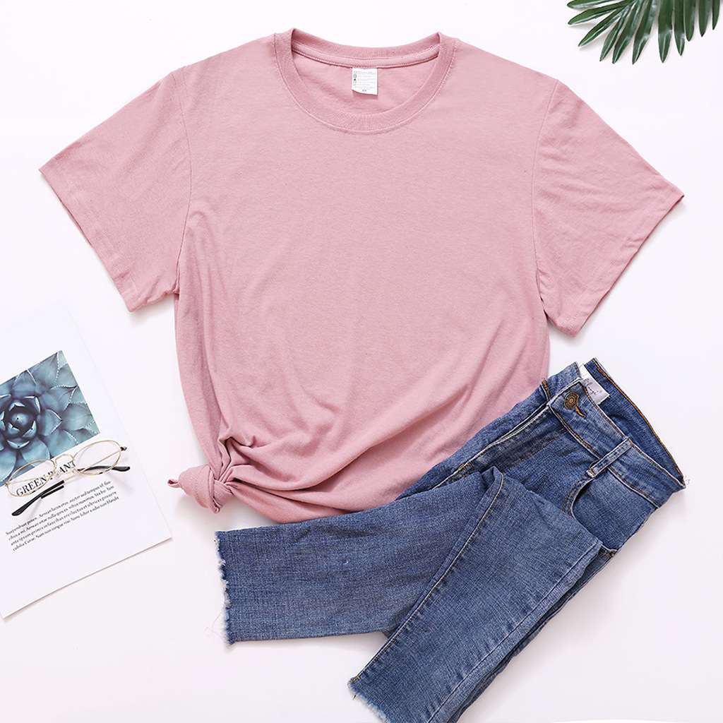 

2021 new summer casual loose t-shirt youth trend fashion round neck pullover short sve women, White