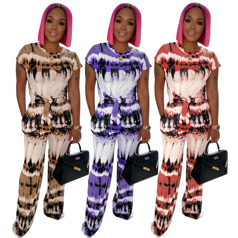 

Women's Two Piece Pants ZKYZWX Tie Dye Set Short Sleeve Bandage Crop Top Wide Leg Women Fall Fashion Clothes Sexy Clubwear Matching Sets, Black