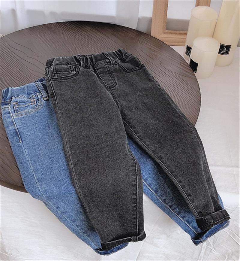 

2-8 Y Baby Girls Jeans Autumn Winter New Kids Korean Casual Denim Pants Solid Plus Velvet Warm Trousers For Girl Toddler Jeans, Black