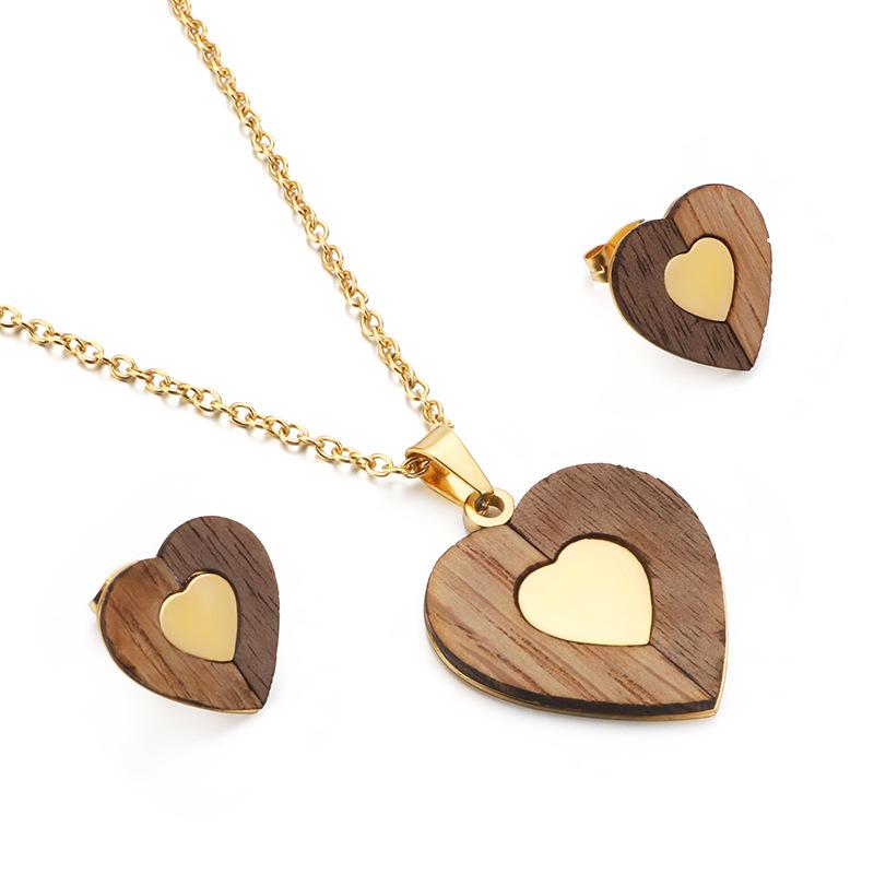 

Earrings & Necklace Fashion Titanium Steel Jewelry Heart-shaped And Pendant Set Two-piece, Silver