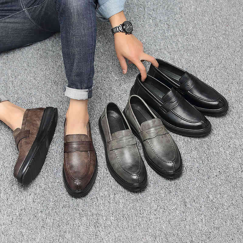 

dress shoes men pu leather slip-on fashion low heels casual business stylish wedding loafers for kh271 purl, Black