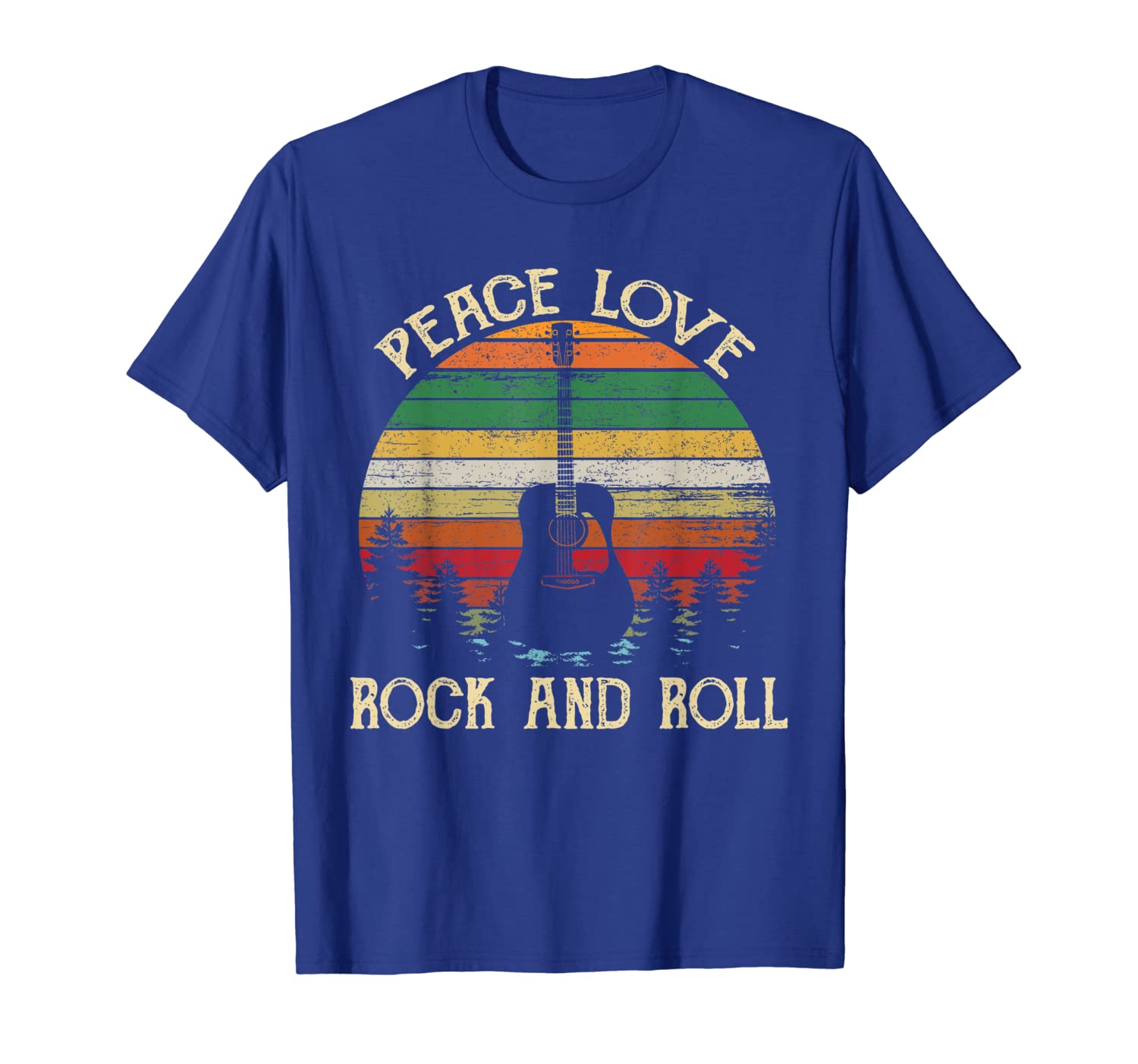 

Vintage Peace Love Rock And Roll Guitar Tshirt Hippie Gifts, White;black