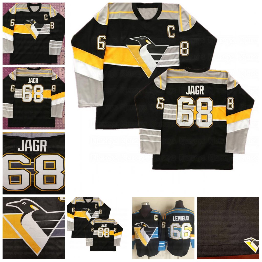 

68 Jaromir Jagr 66 MARIO LEMIEUX Pittsburgh Penguins Mens Vintage hockey jersey Customize any name personality embroidery Jerseys, Black;red